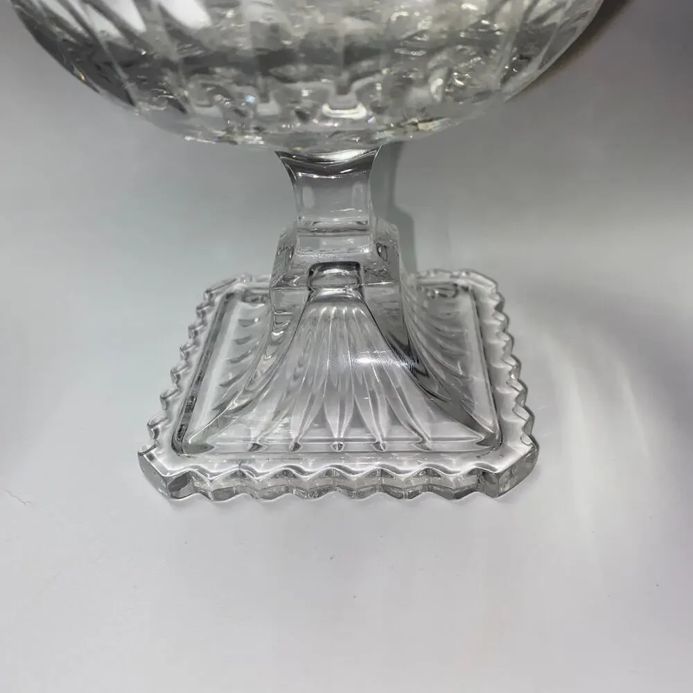 New Bombay 24% Lead Crystal Poland 2 Ribbed Glass Pedestal Centerpiece Candle